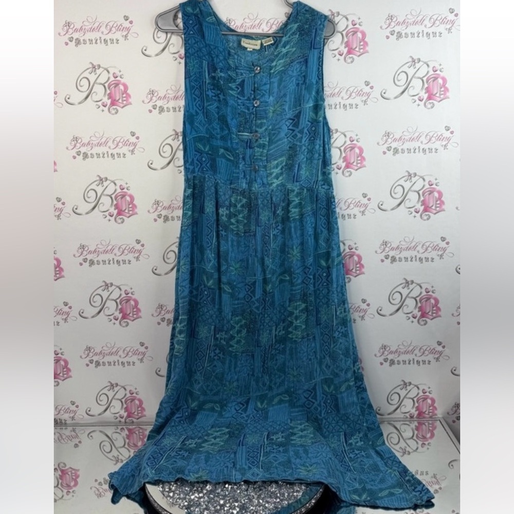 Tradition dress, patchwork button up vintage Chic Blue Patterned Maxi Dress